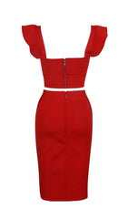 TWO PIECE SET KNIT MINI DRESS IN RED