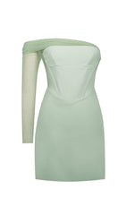 MINT SHEER MESH SLEEVE CREPE CORSET DRESS