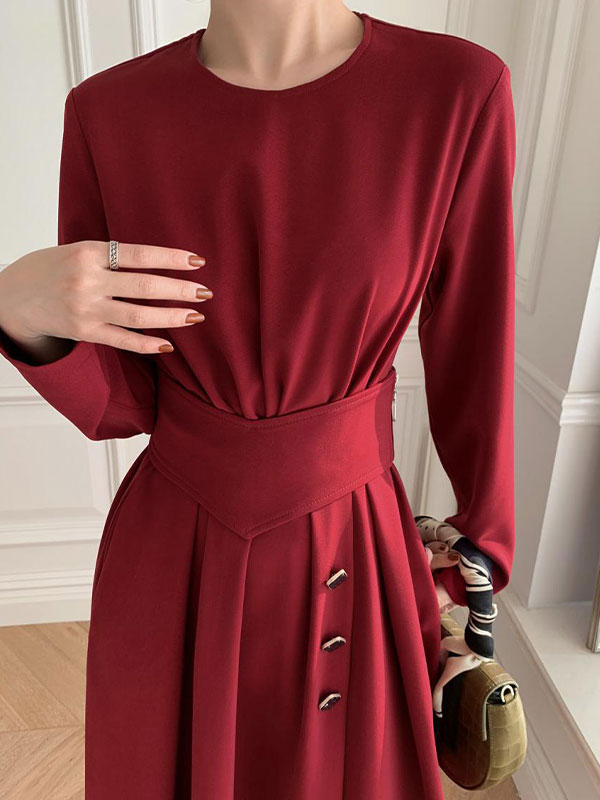 Buttoned Long Sleeve Corset Midi Dress