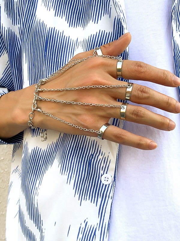 Men's Detachable Finger Ring Chain Bracelet