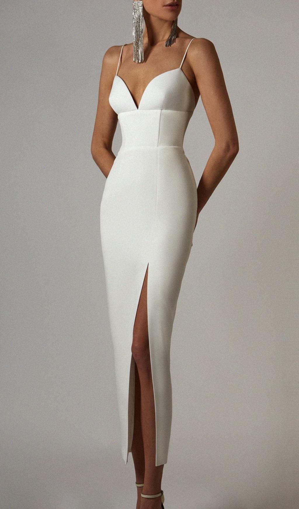 WHITE SWEETHEART NECKLINE BANDAGE DRESS