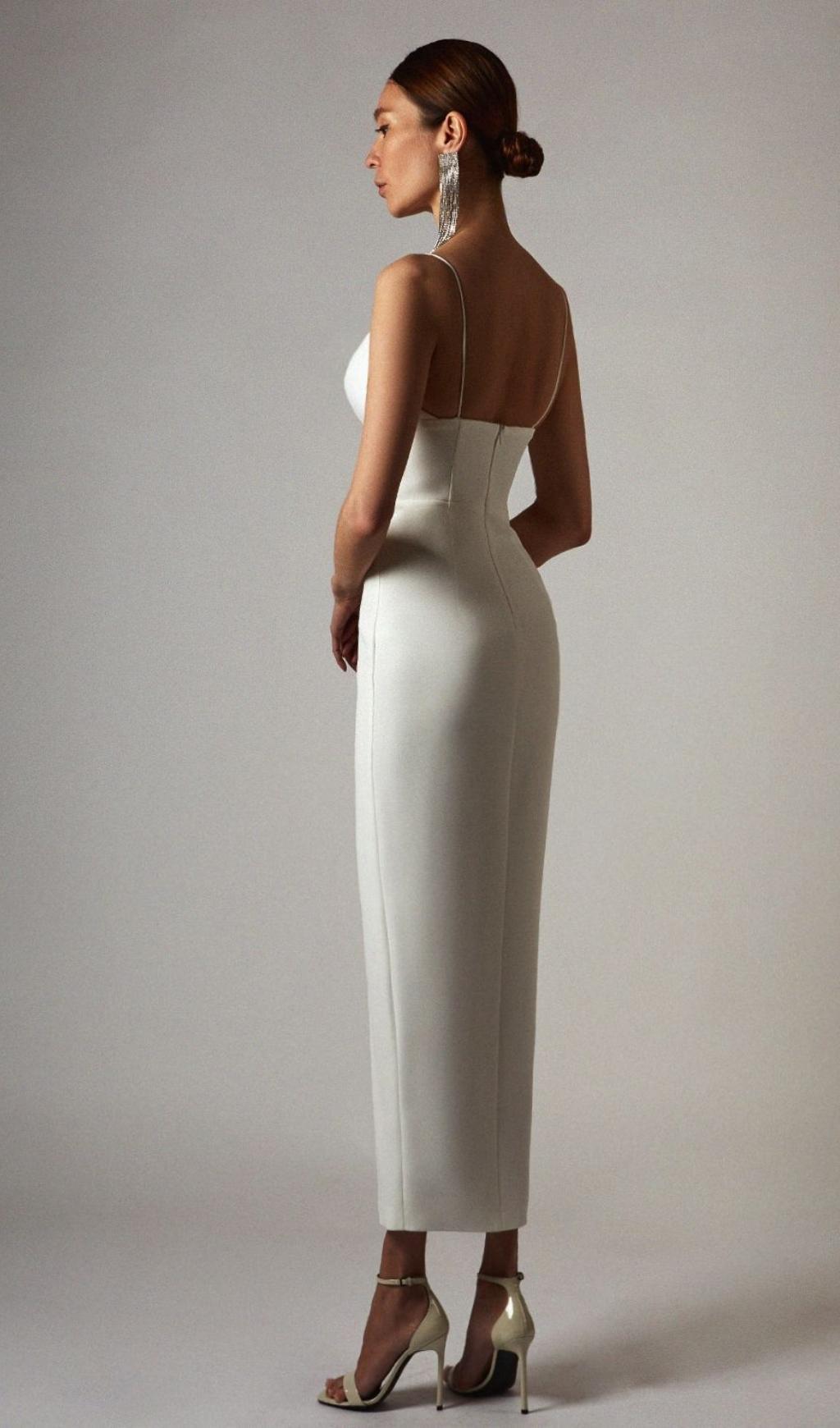 WHITE SWEETHEART NECKLINE BANDAGE DRESS