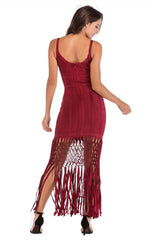 WINE DRAPED  MAXI BANDAGE DRESS