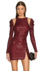 WINE RED SEQUIN BODYCON MINI DRESS