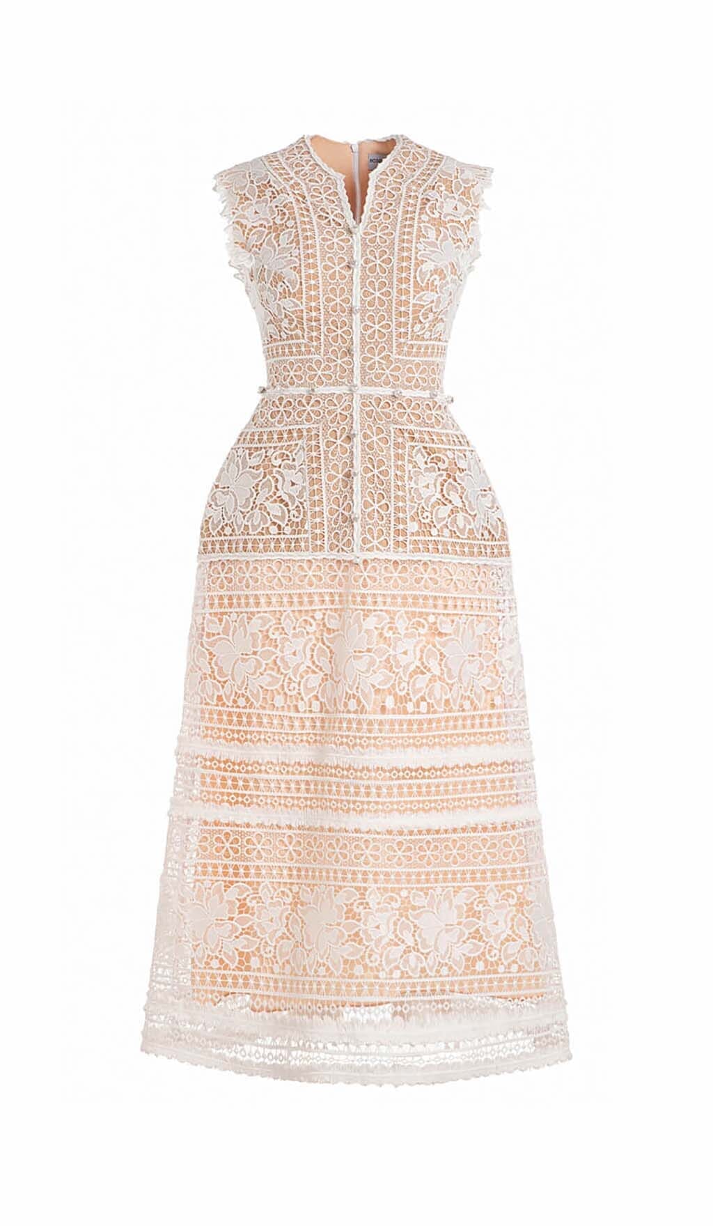 A-LINE SLEEVELESS SILK LACE MIDI DRESS