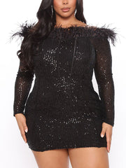 Feather Trim Sequin Mini Dress