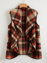 Asymmetrical Hem Plaid Waterfall Coat