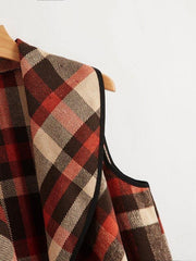 Asymmetrical Hem Plaid Waterfall Coat