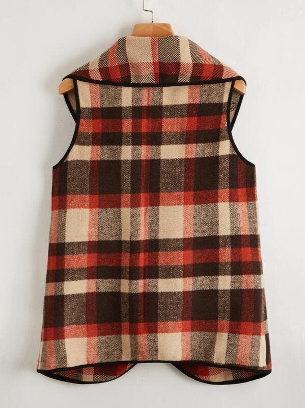 Asymmetrical Hem Plaid Waterfall Coat