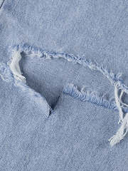 Blue Wash Straight Leg Knee Ripped Jeans