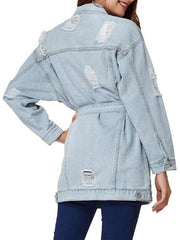 Boyfriend Ripped Light Wash Belt Denim Coat