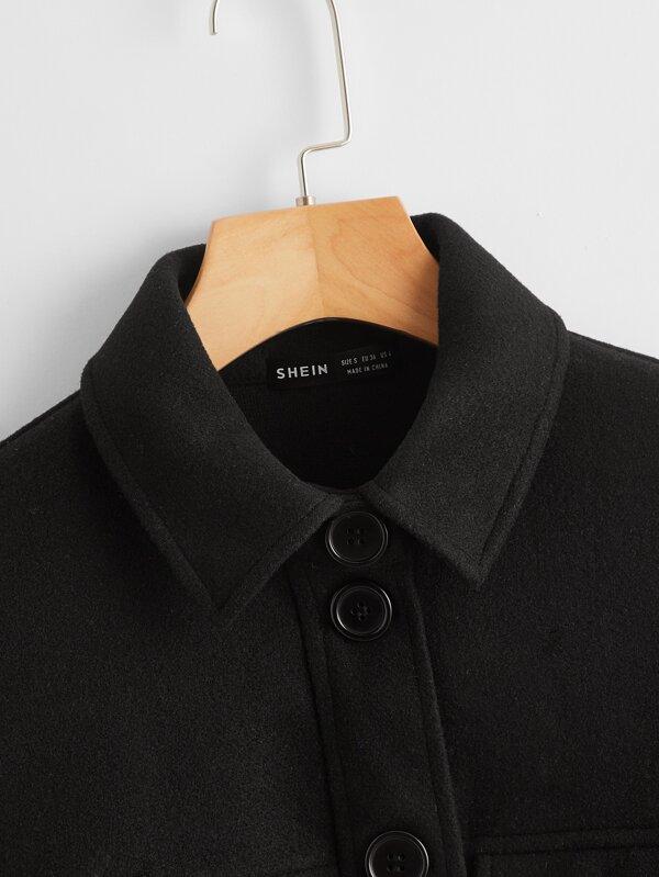 Button Front Pocket Patched Coat