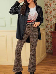 Button Up Curved Hem PU Leather Coat