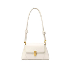 Celebrity Gold Tone Buckled Flap Front Baguette Bag - Beige