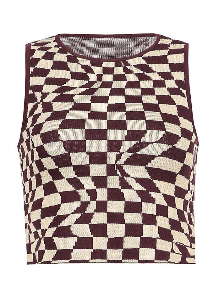 Checkered Print Crop Tank Top