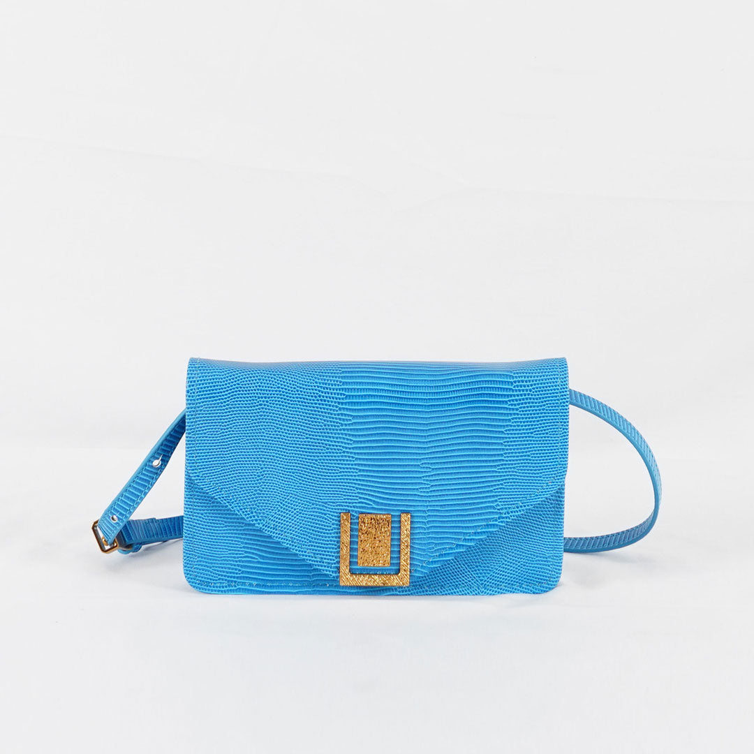 Embossed Animal Pattern Foldover Top Envelope Bag - Blue