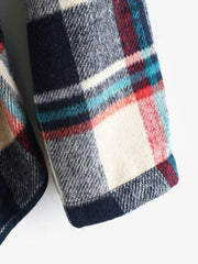 Contrast Piping Belted Plaid Wool Blend Coat