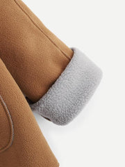 Contrast Sherpa Lining Single Button Hooded Coat