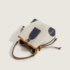 Cute Textured Buckled Drawstring Suspender Strap Bucket Bag - Multicolor