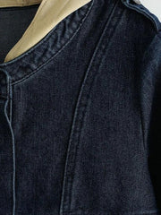 Distressed Detachable Hood Combo Denim Coat