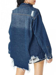 Distressed Pocket Drop Shoulder Long Denim Coat