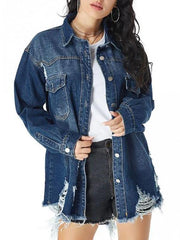 Distressed Pocket Drop Shoulder Long Denim Coat