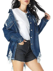 Distressed Pocket Drop Shoulder Long Denim Coat