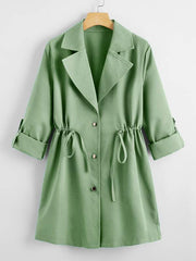 Drawstring Waist Button Up Coat