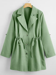 Drawstring Waist Button Up Coat