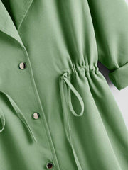 Drawstring Waist Button Up Coat