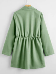 Drawstring Waist Button Up Coat