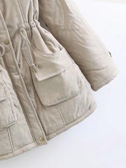 Drawstring Waist Parka Coat