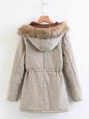 Drawstring Waist Parka Coat