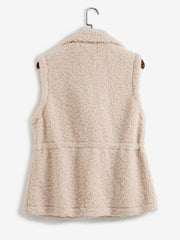 Drawstring Waist Pocket Teddy Vest Coat