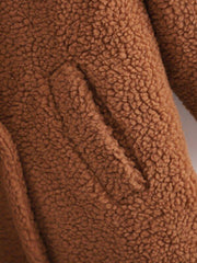 Drop Shoulder Double Button Teddy Coat