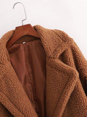 Drop Shoulder Double Button Teddy Coat