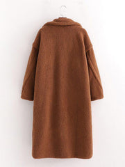 Drop Shoulder Double Button Teddy Coat
