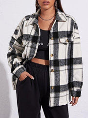Drop Shoulder Flap Detail Plaid Coat
