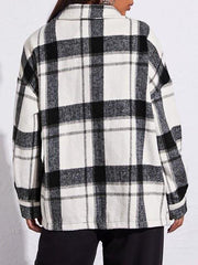 Drop Shoulder Flap Detail Plaid Coat