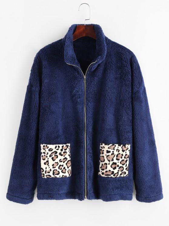 Dual Pocket Leopard Panel Fluffy Coat