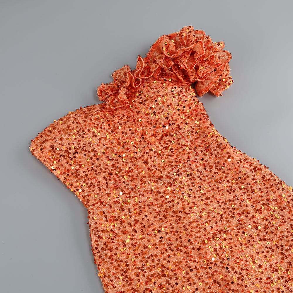 ASYMMETRIC SEQUIN MAXI DRESS IN ORANGE