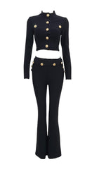 BLACK BUTTONS LONG SLEEVE TWO PIECES SUIT