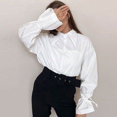 Pointed Collar Bishop Sleeve Blouse - White
