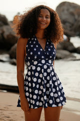 Polka Dot Halter Collar Elegant Tankini & Shorts
