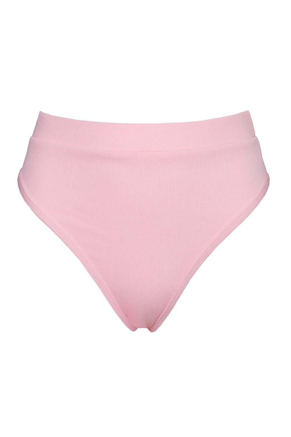 Pink Ribbed High Waist Bikini Bottoms