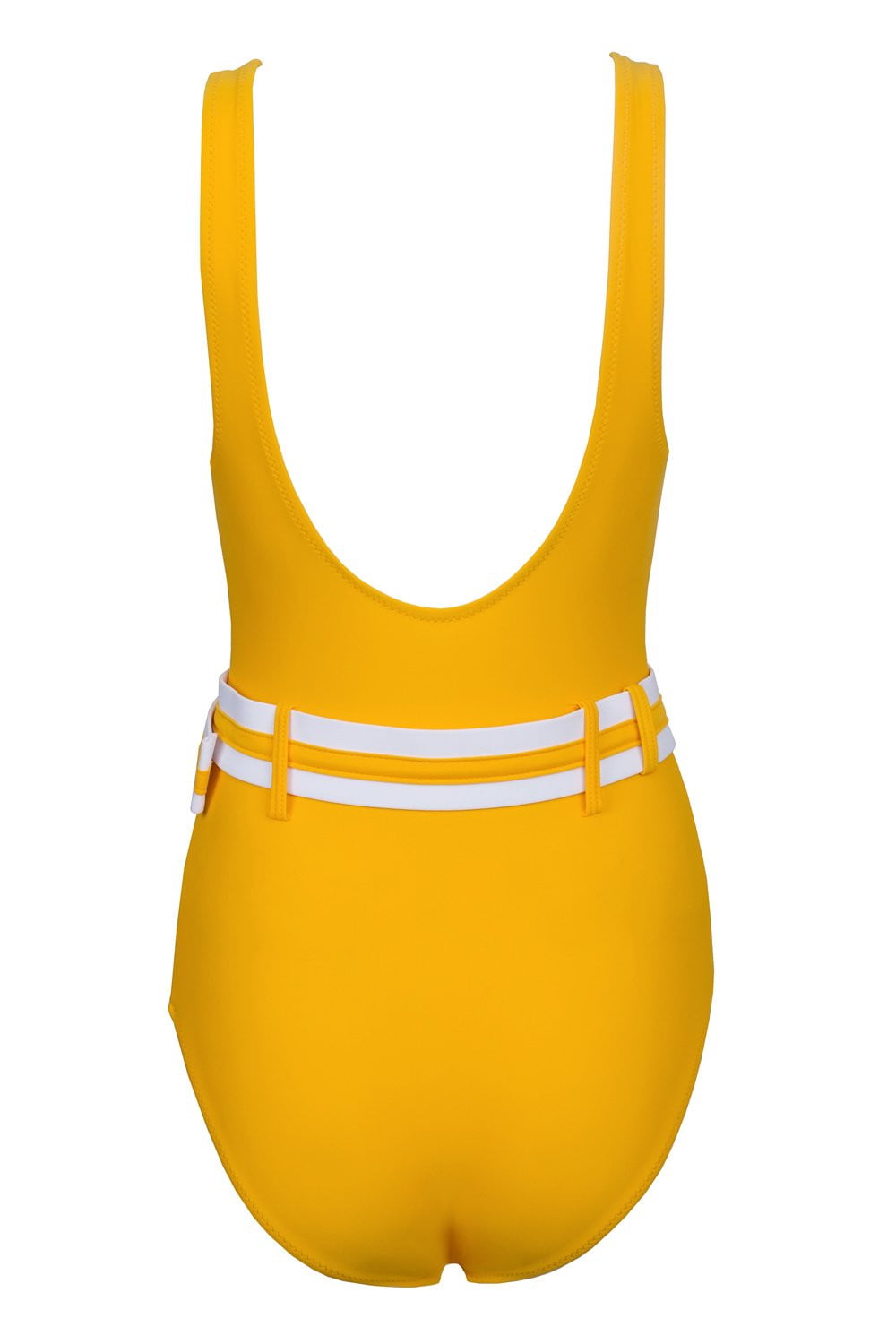 Mustard Yellow V-neck Belted One Piece Swimsuit