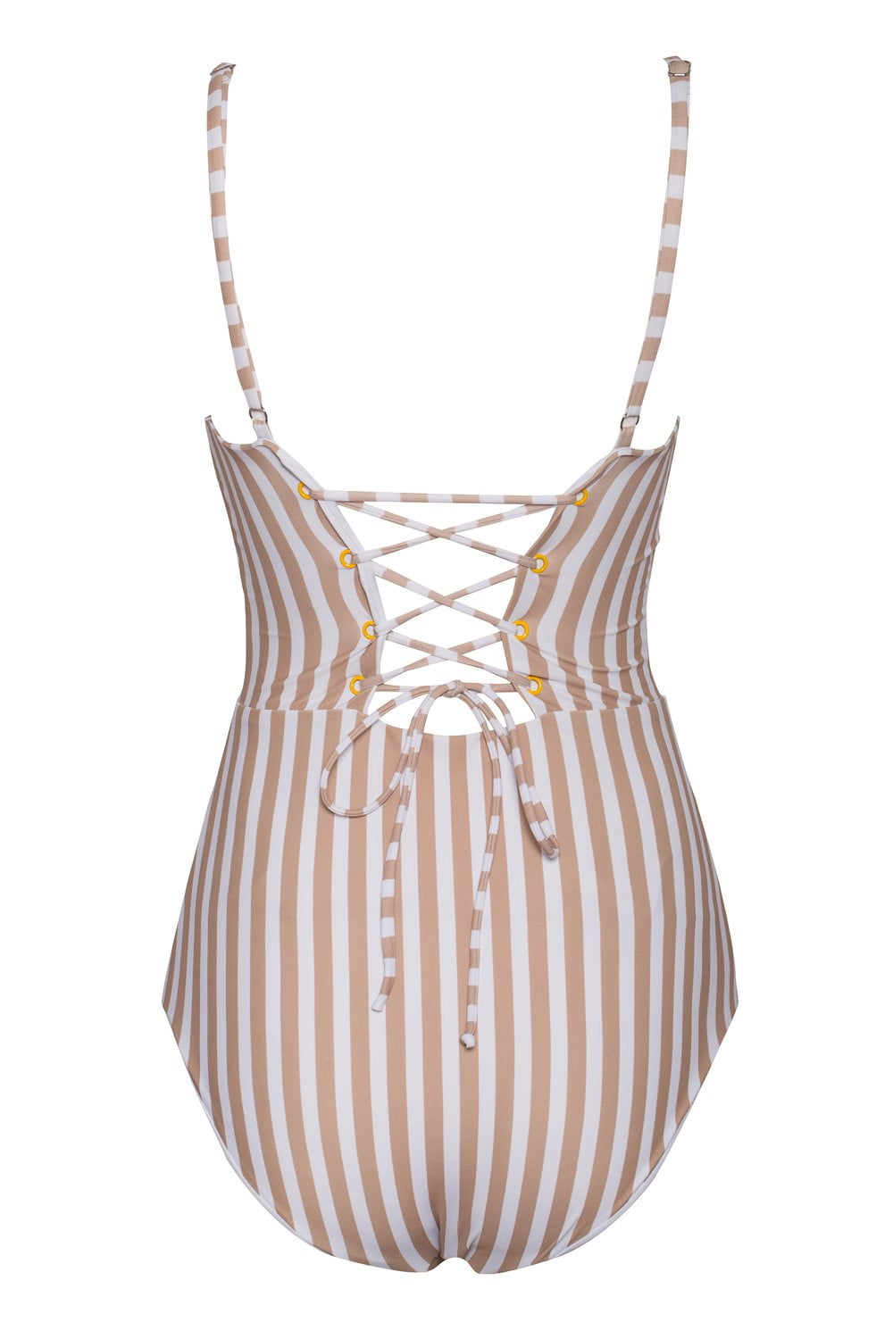 Striped Plunge Lace-Up One Piece Swimsuit