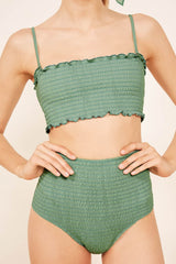 Jade Smocked Ruffle Trim Bandeau Bikini Top