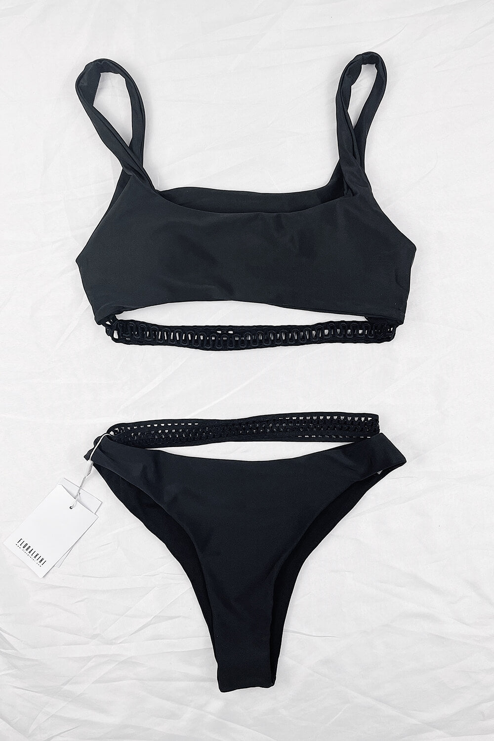 Black Square Crop Cut Out Bikini Top