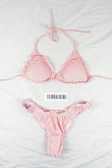 Pink Rib Velvet Ruched Bikini Bottoms